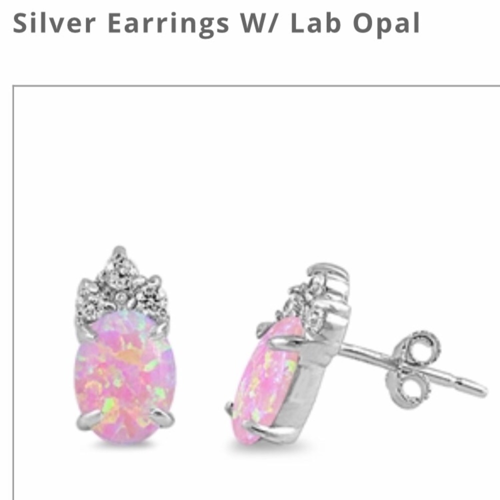 Silver Pink Lab Opal Earrings With CZs